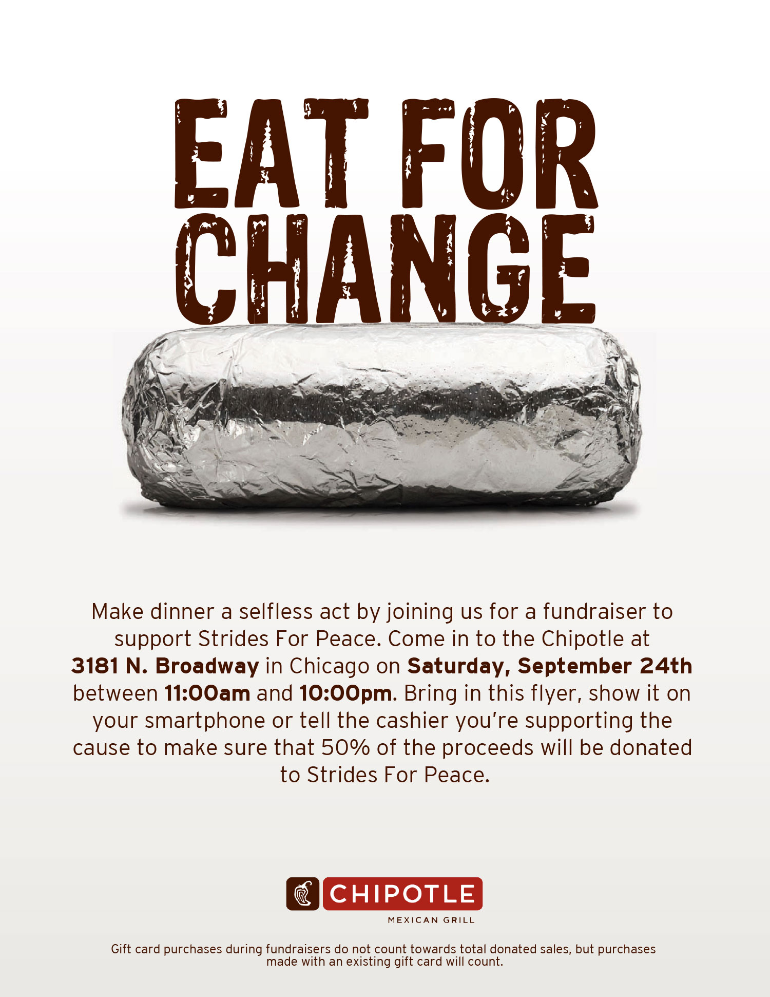 Chipotle Fundraiser – Eat for Change – Strides for Peace